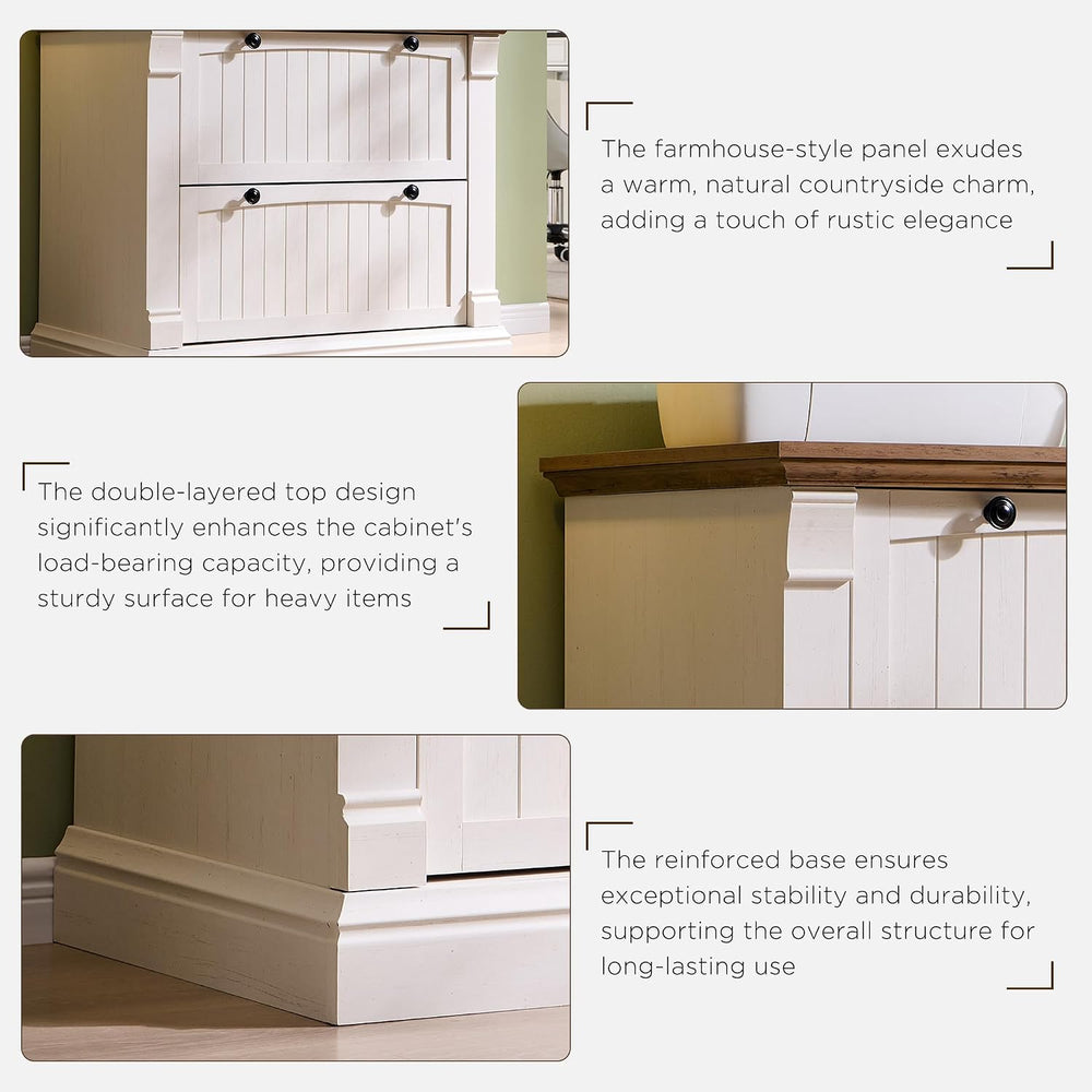 OKD Farmhouse Lateral File Cabinet with 2 Drawers, Antique White
