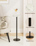 Drink Table, Small Pedestal Side Table, Round Cocktail Table, Circle Accent End Table with Metal Base, for Small Spaces (1, White Marble)