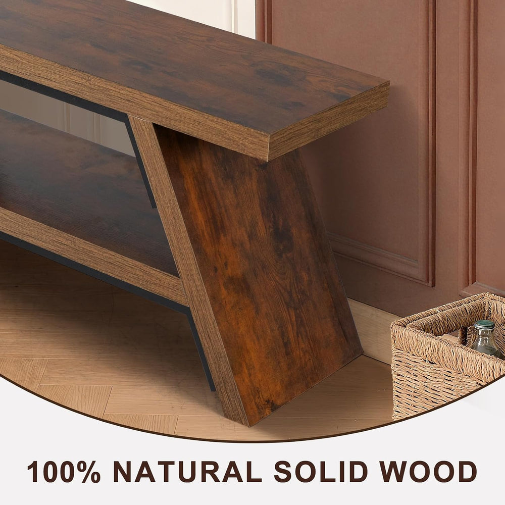 2-Tier Shoe Storage Bench, 55" Large Solid Wood Entryway Stool Storage