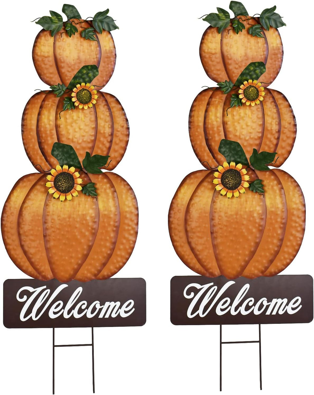Metal Pumpkin Yard Stake Outdoor Fall Decor Stacked Pumpkin Welcome Sign