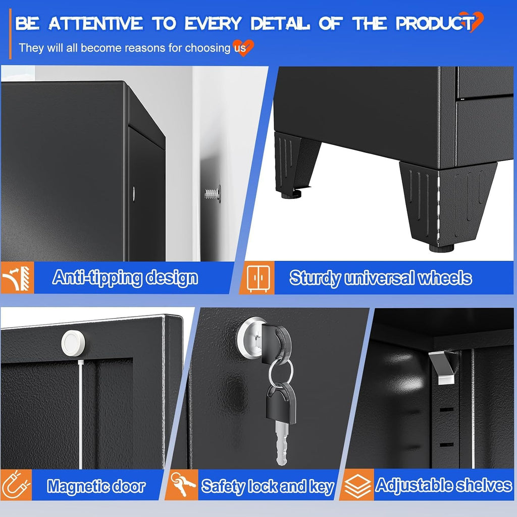 gaious 71" tall metal pantry storage cabinet with on a desk or shelf