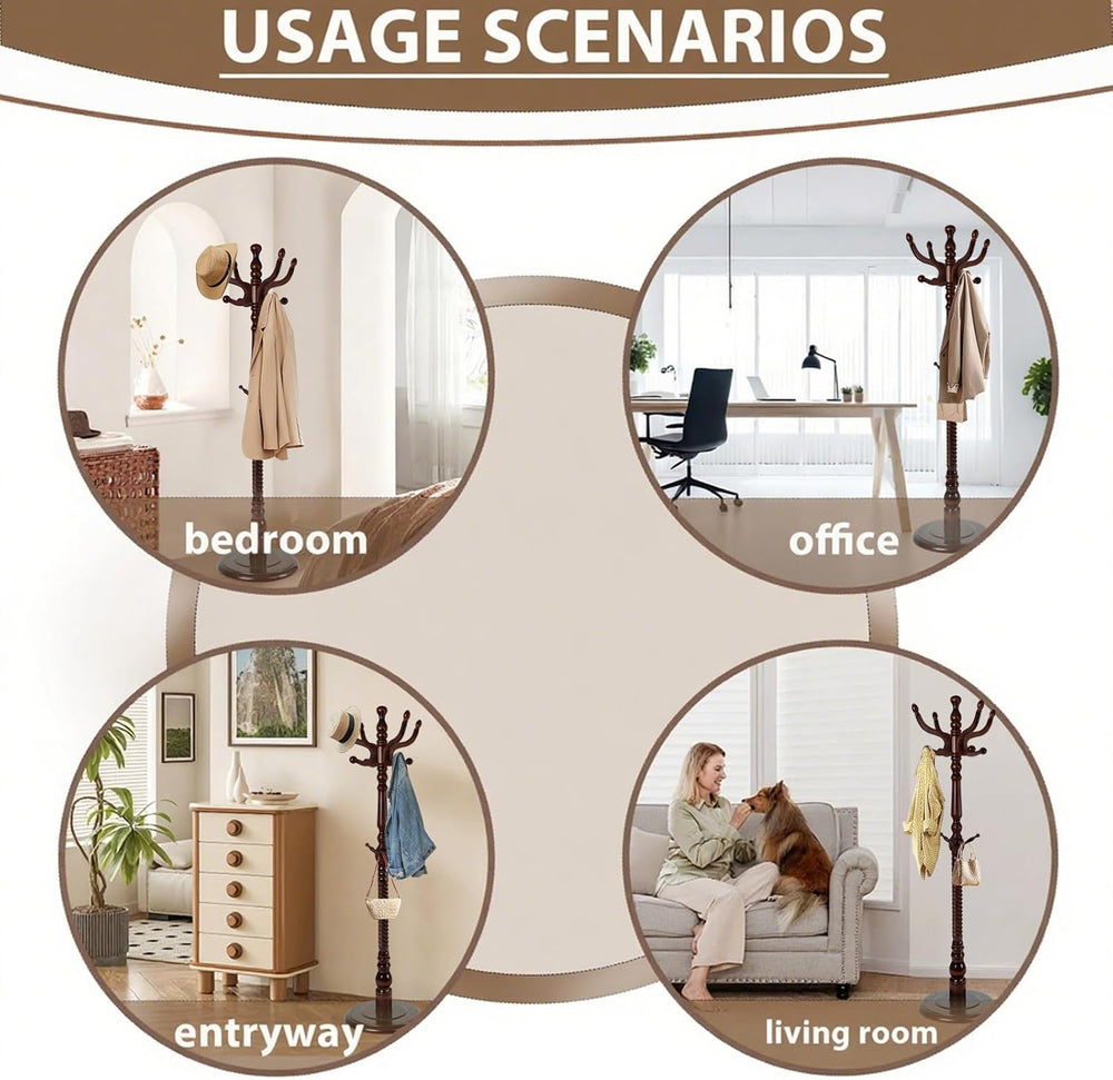 Solid Wooden Coat Rack Stand, Coat Racks Freestanding with 11 Hooks, Natural ...