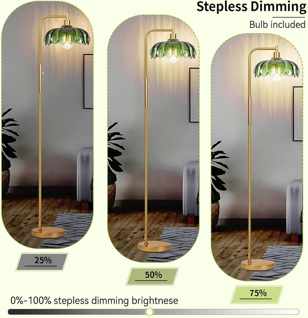 Ruiever Glass Floor Lamp for Living Room, Dimmer Standing Lamp with Green Lam...