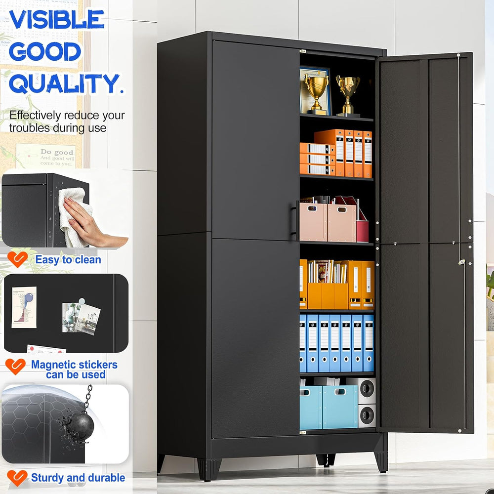GAIOUS 79" Tall Metal Pantry Storage Cabinet with Lock, File Cabinet Black