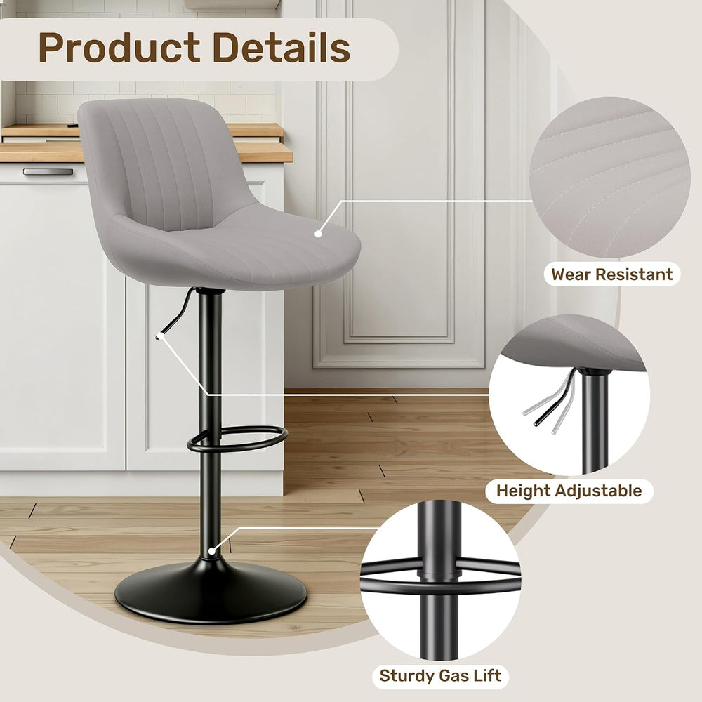Swivel Bar Stools, Adjustable Bar Stools Set of 4, Light Gray