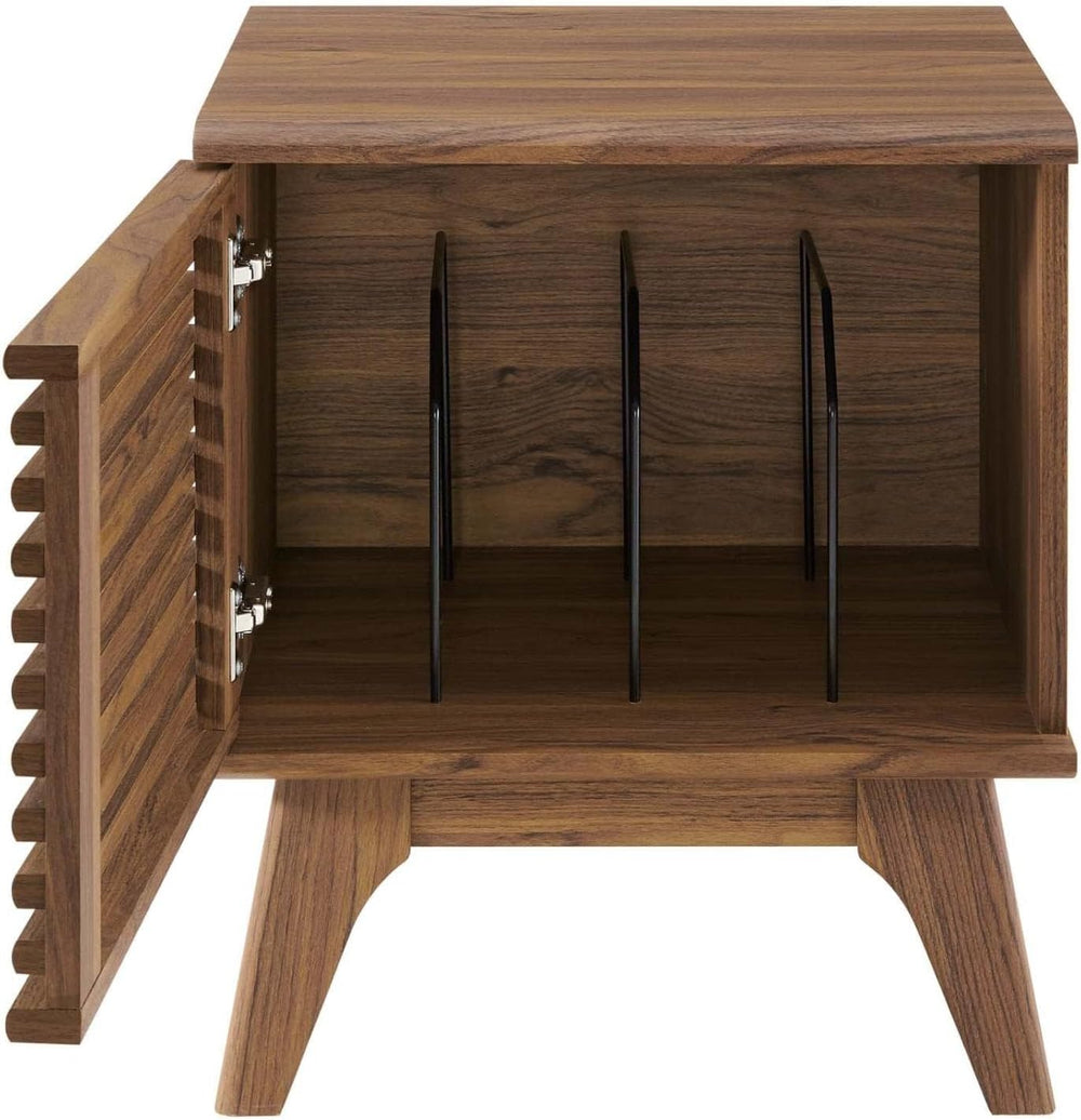 Modway Render Mid-Century Modern 19" Vinyl Record Display Stand in Walnu...