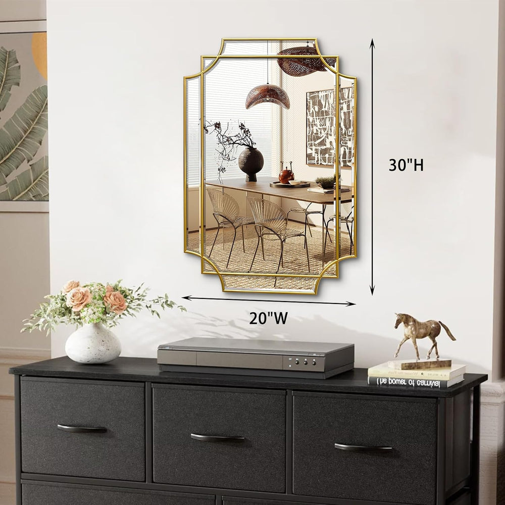 HQiJun 30x20 Inch Gold Bathroom Mirror, Wooden Frame with Scalloped Polished ...