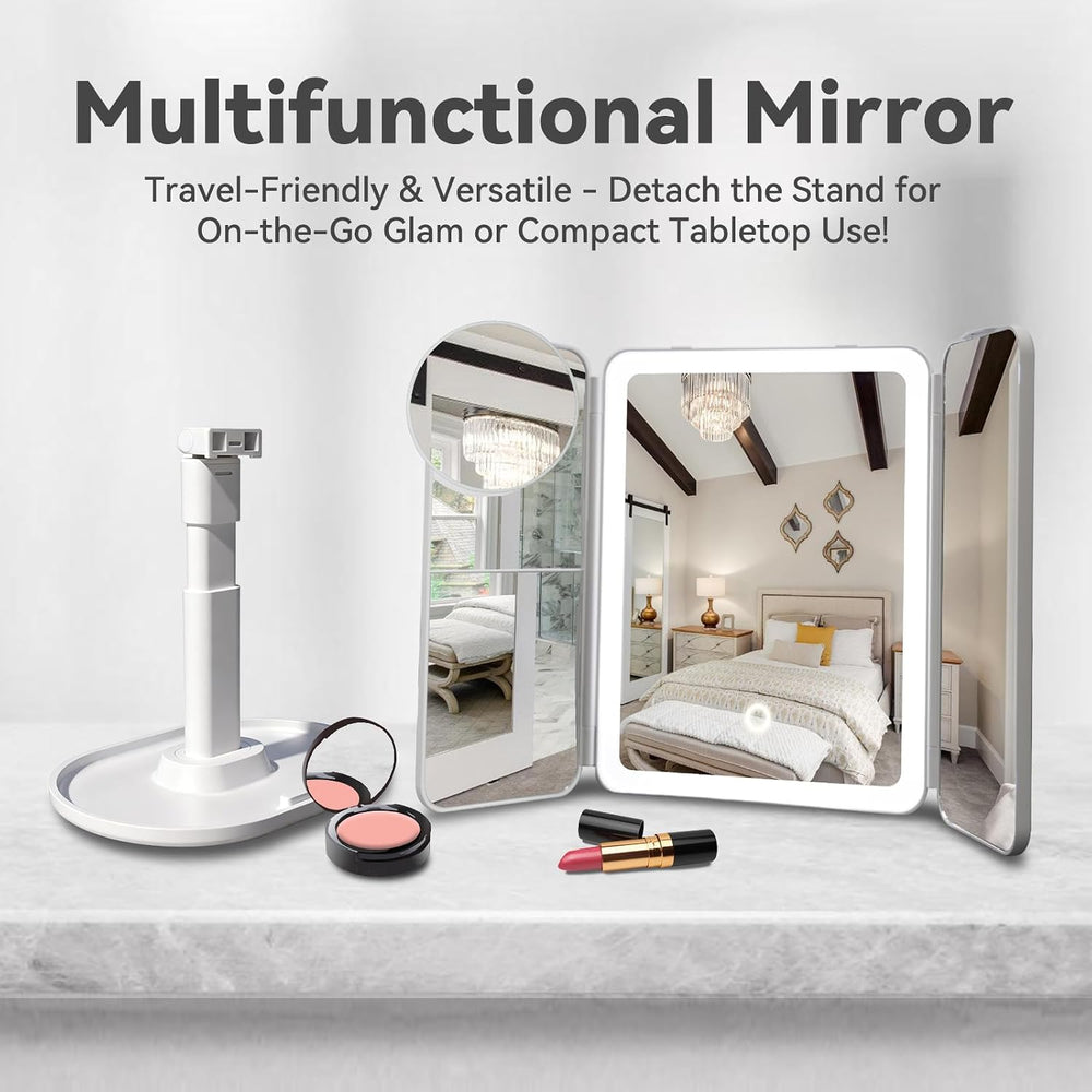 2X/3X/10X Makeup Mirror with Lighting，Trifold Magnifying Vanity Mirror