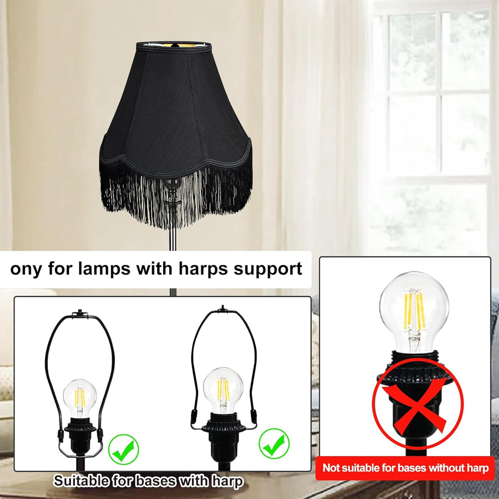 Black Bell Lamp Shades, 6" Top x 13" Bottom x 9.25" High, Scal...