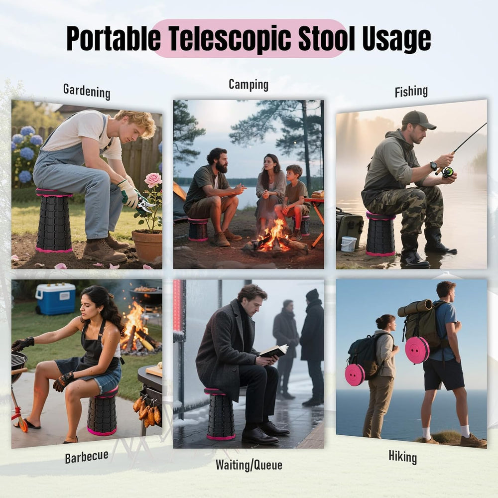 Doseno Upgraded Foldable Stool Thickened, Portable Collapsible Stool Retracta...