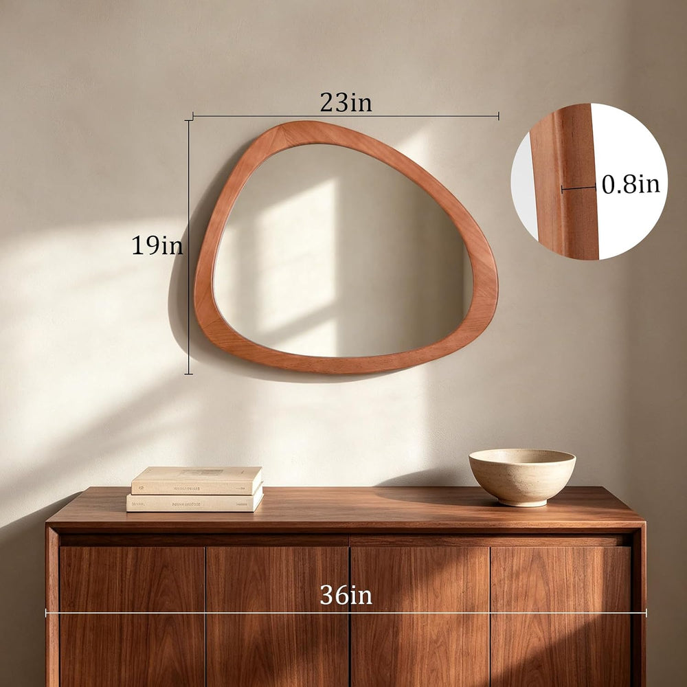 HOMECOOKIN 23 x 19 Asymmetrical Mirror, Irregular Wooden Wall Mirror for Bedr...