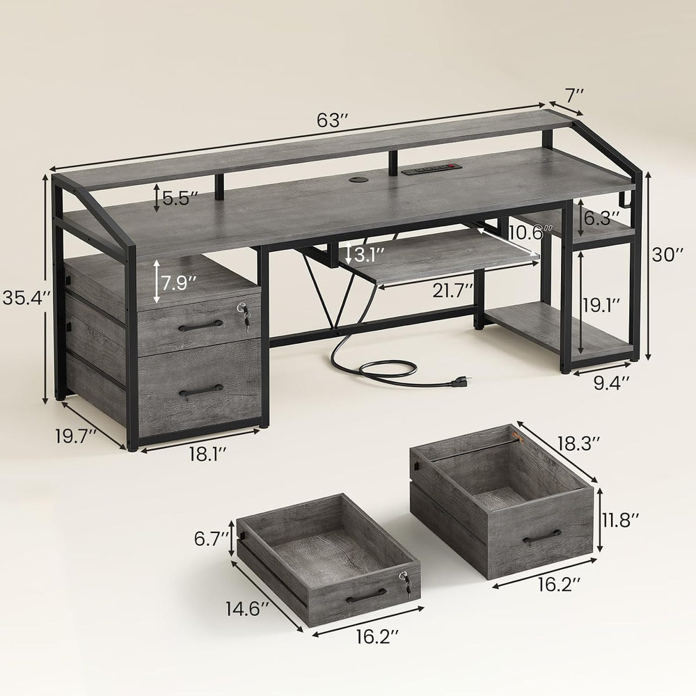 SEDETA 63" Computer Desk, Office Desk with Lockable Drawers for Legal/Le...