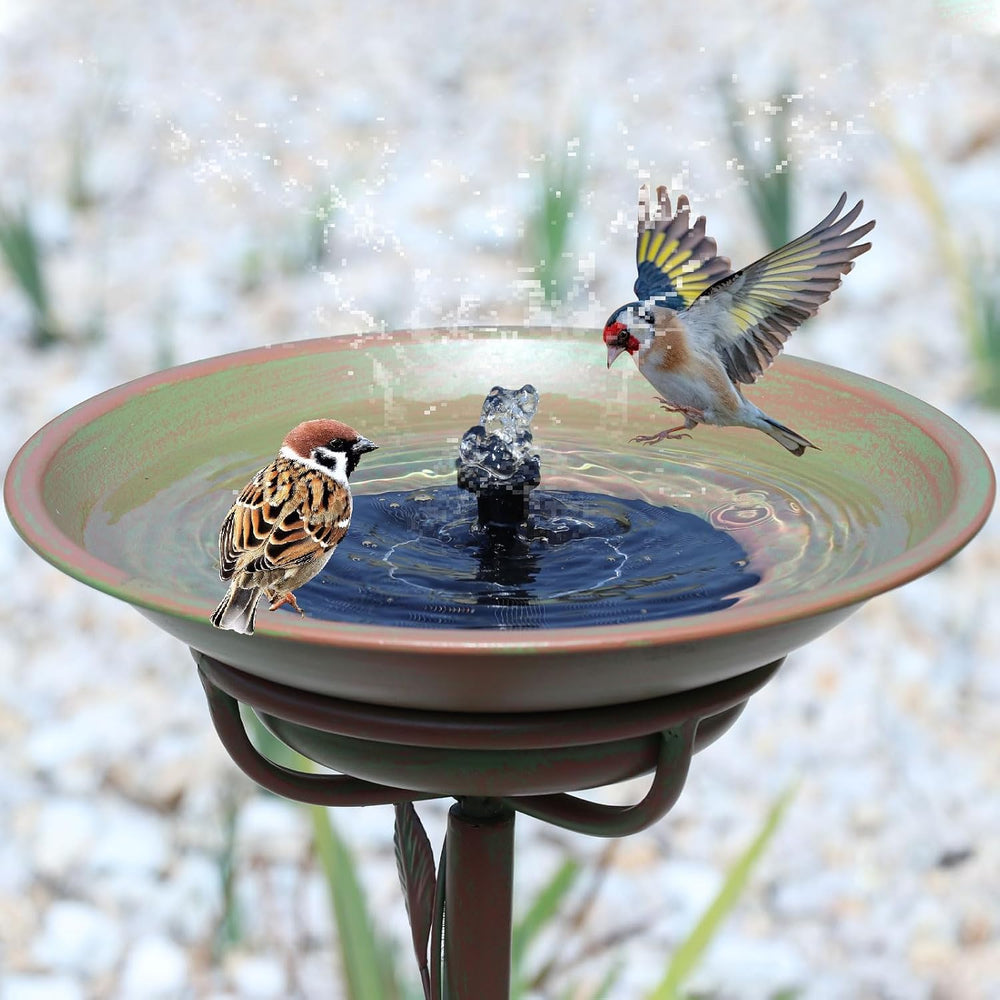 28.5"H Solar Bird Bath for Outside,Cast Iron Bird Bath with Solar Fountain