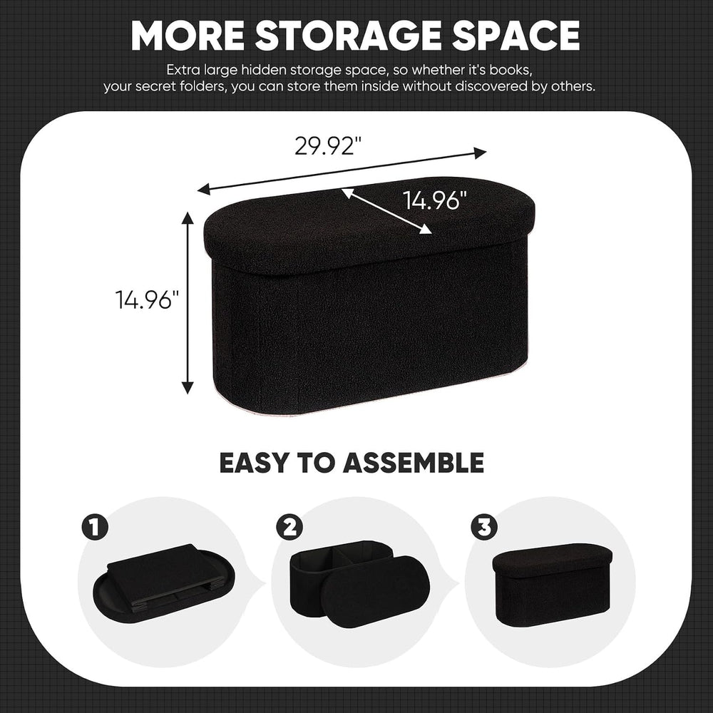 B FSOBEIIALEO 30" Folding Ottoman with Storage for Living Room, Black