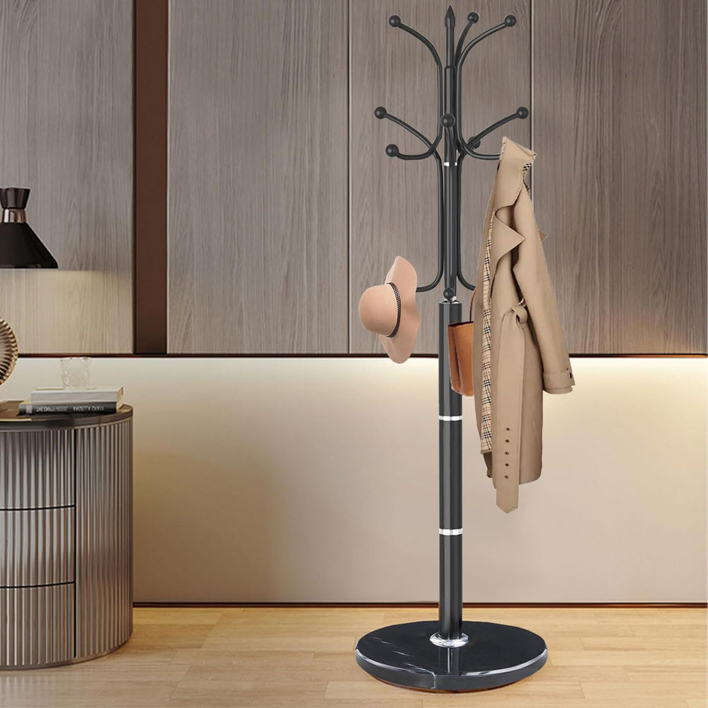 Coat Rack Stand,Black Metal Coat Rack Freestanding with 12 Hooks