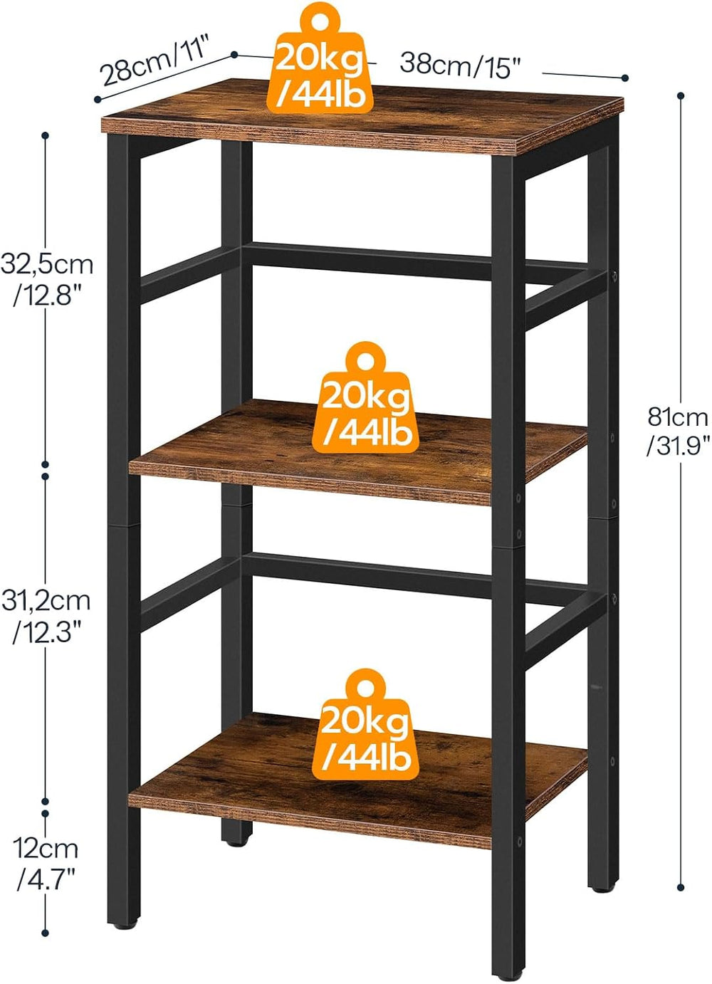 HOOBRO 3 Tier Bookshelf, Small Narrow Bookshelf, Record Storage Rack with Sid...