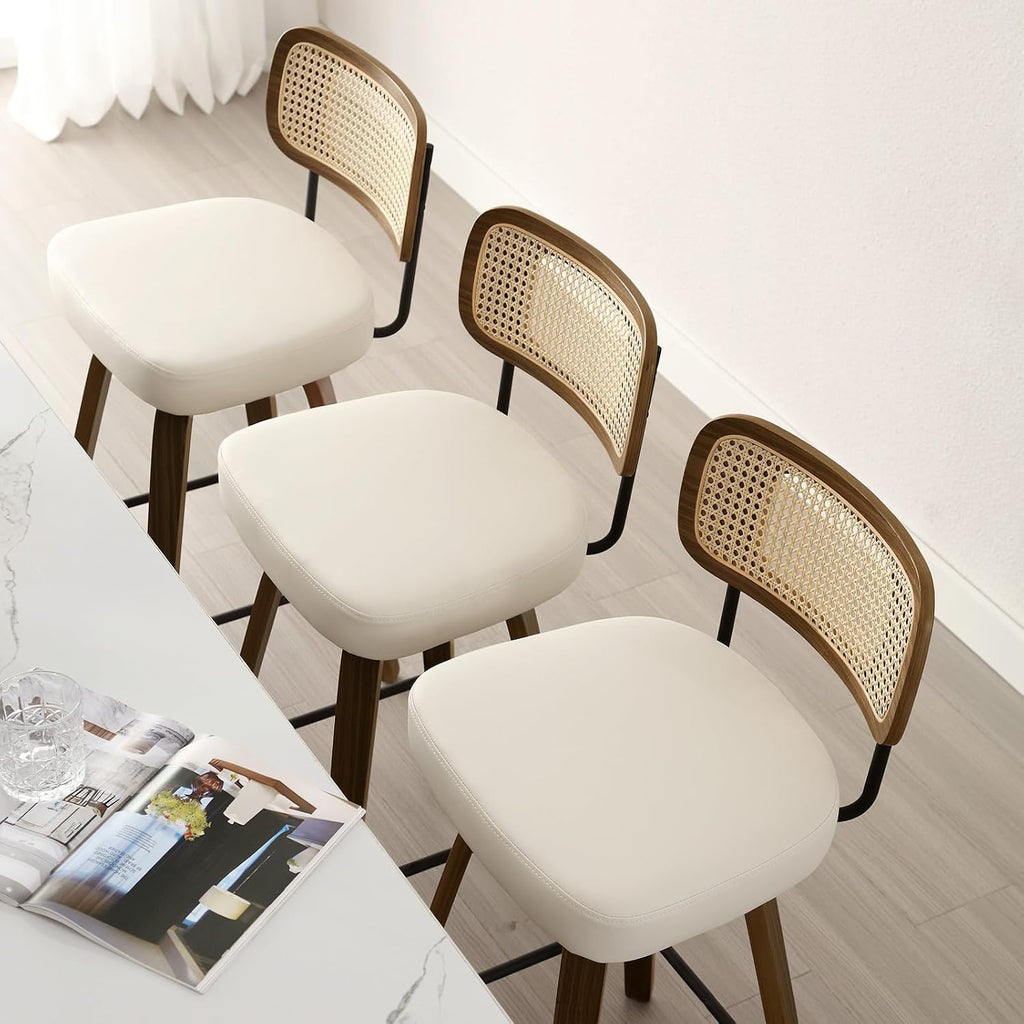Bekrvio 26" Swivel Counter Height Bar Stools Set of 3, Cream White