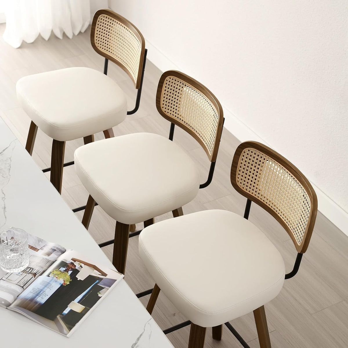 Bekrvio 26" Swivel Counter Height Bar Stools Set of 3, Cream White