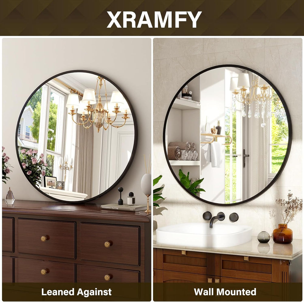 XRAMFY 30 Inch Round Mirror-Black Circle Mirrors for Bathroom, Entryway