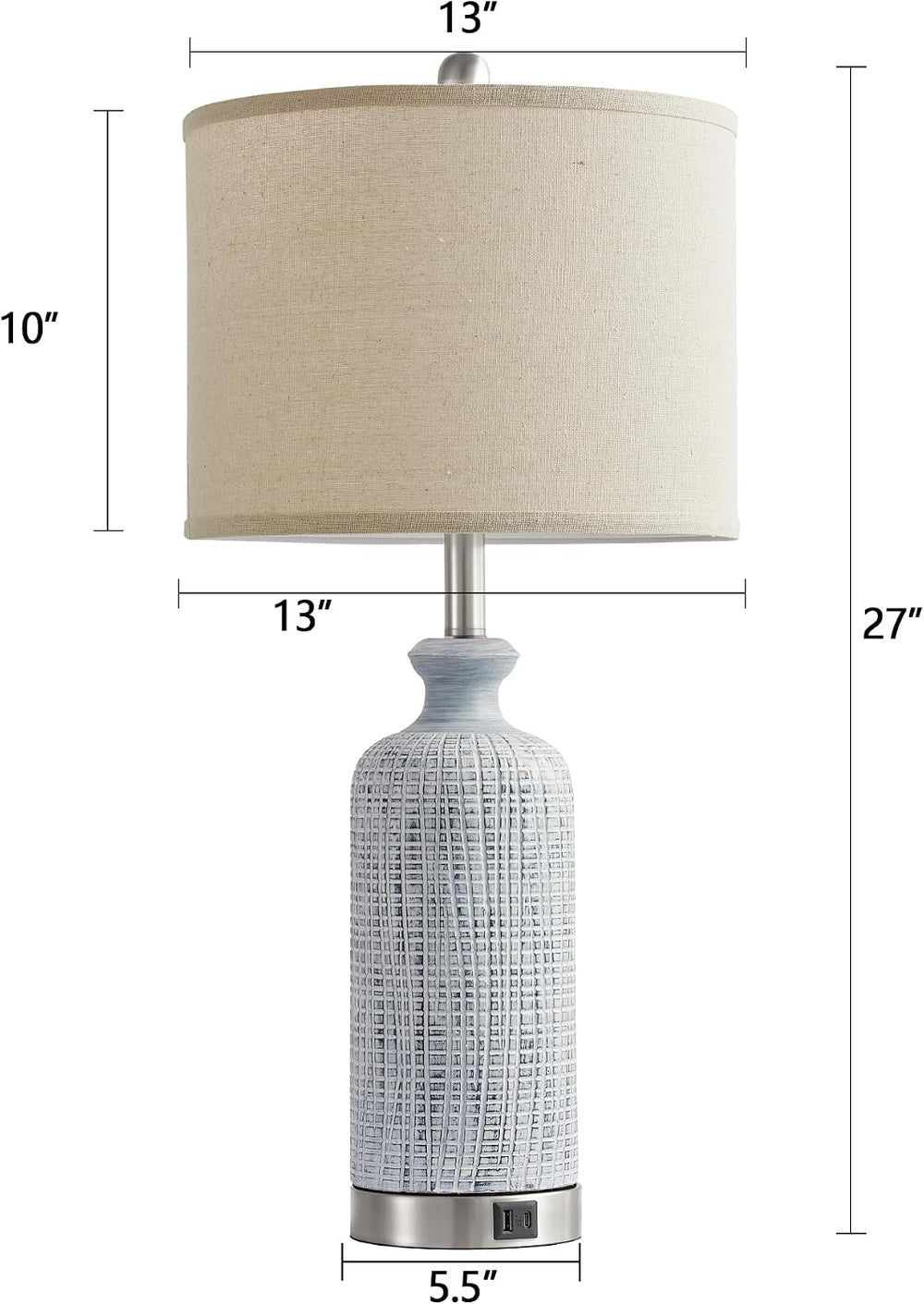Living Room Lamps Set of 2, 27" Touch Lamps for Nightstand with USB A+C ...