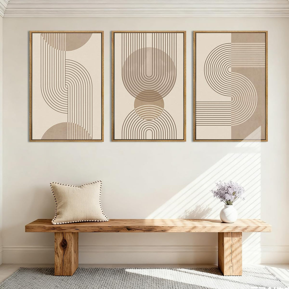 Anyzal Large Neutral Boho Beige Framed Wall Art 16x24 Inch Abstract Modern Ca...