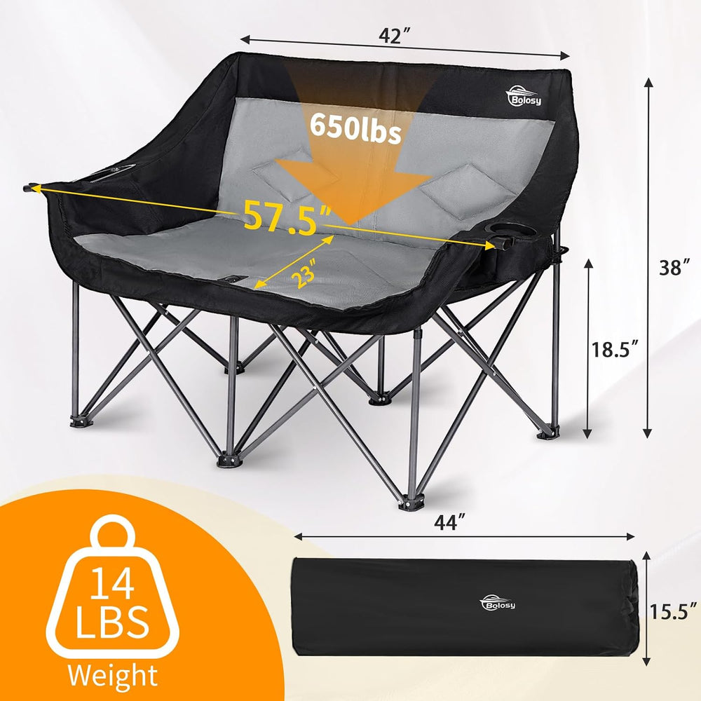 Bolosy Double Camping Chair Oversized Folding Loveseat Camping Chair