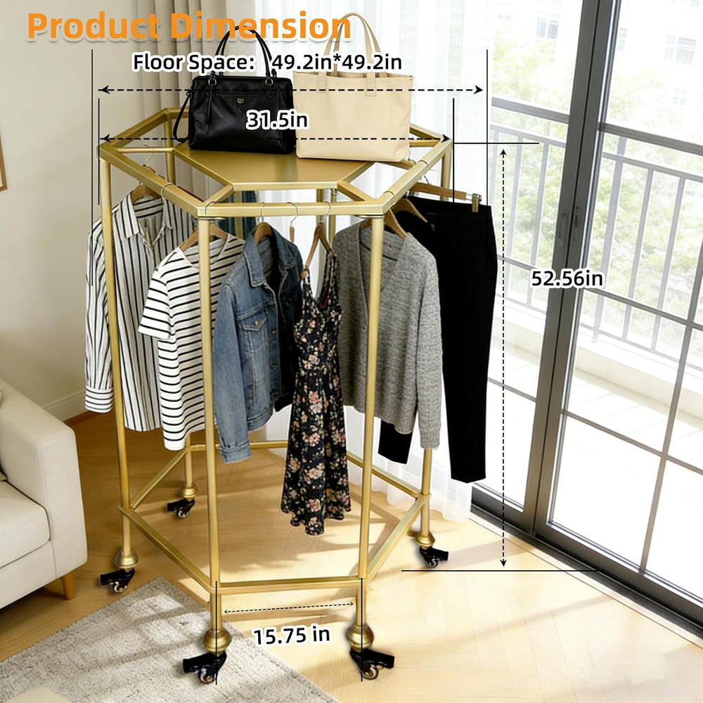 31.5-Inch Rolling Round Clothes Rack With Wheels,Gold