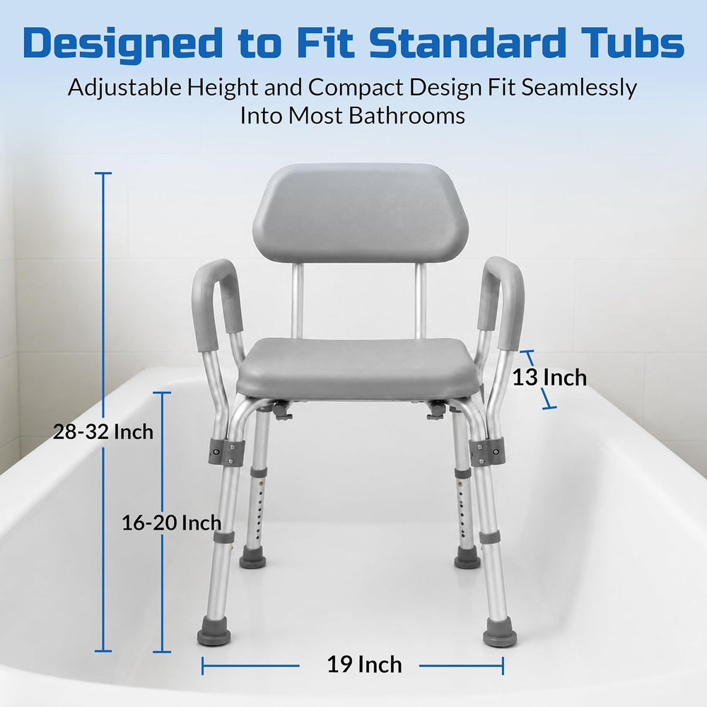 Platinum Health Padded Shower and Bath Chair with Armrests and Back, Comforta...