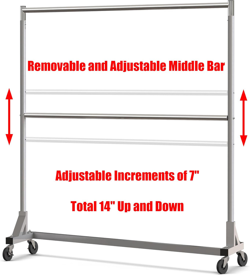 Simple Houseware Commercial Grade Z-Base Double Rod Garment Rack, Silver