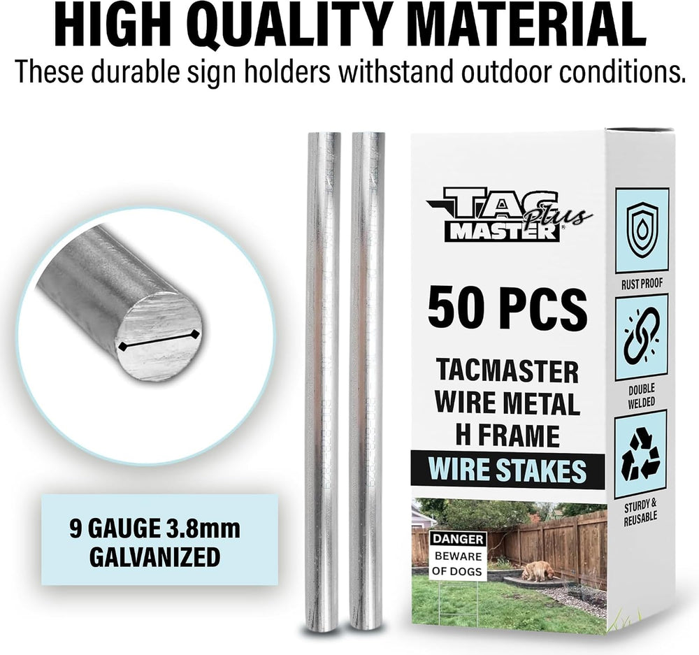 Tacmaster Wire Metal Yard Sign H Stakes, 30"x10", 50 Pack
