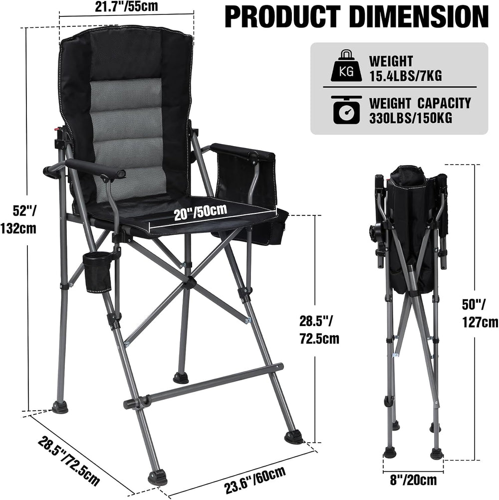 Extra Tall Folding Chairs for Adults 330lbs with Adjustable Backrest, Portabl...