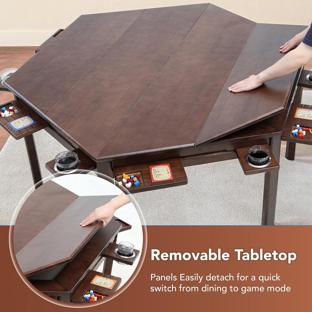 Coperat Hexagonal Solid Wood Game Table with Removable Top for 4-6 Players