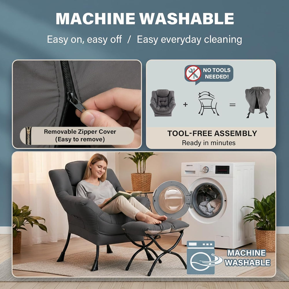 Lazy Chair with Ottoman,Comfy Accent Living Room Chair with Footrest Set