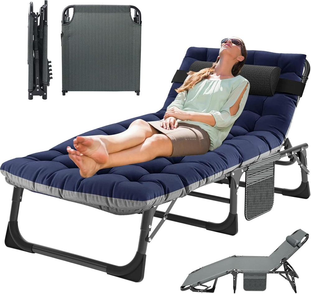 MOPHOTO Folding Lounge Chair, 5-Position Chaise Lounge with Padded Cushion