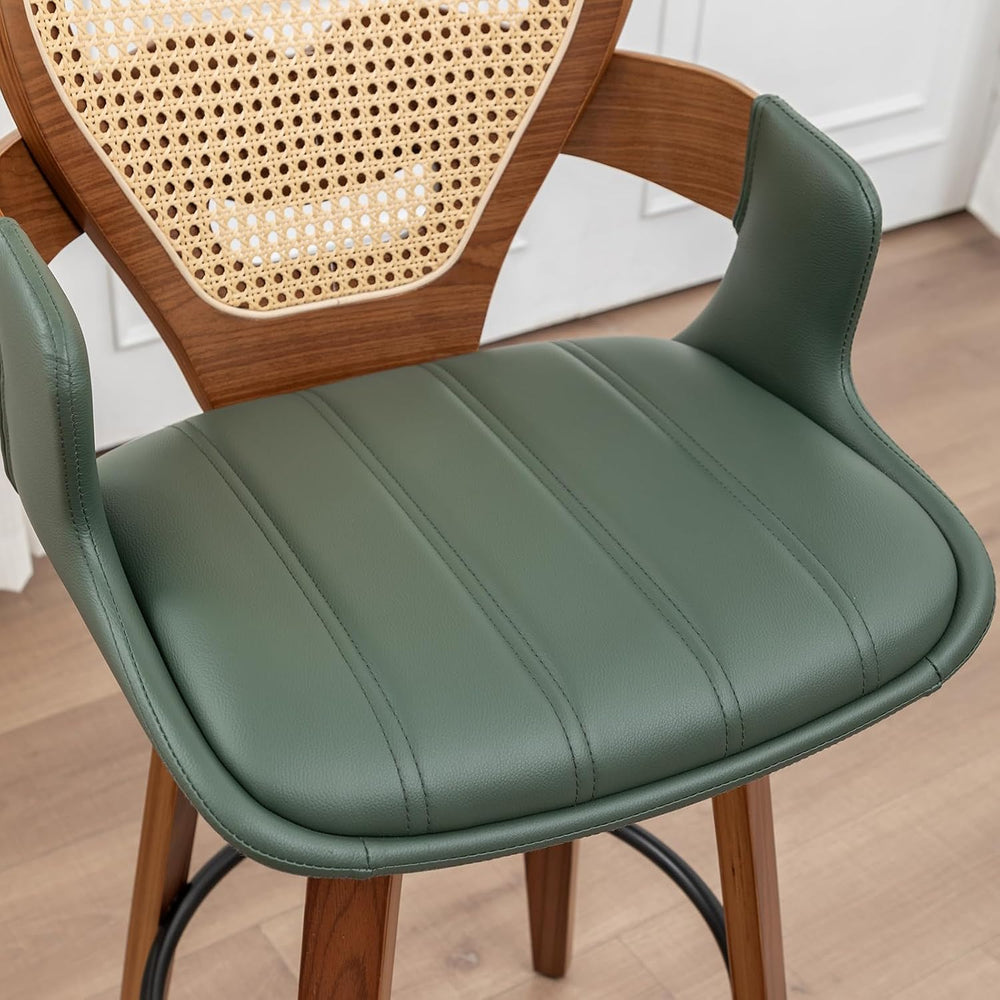 WUPOTO Mid-Century Modern Swivel Bar Stools with Supportive Rattan Back &...