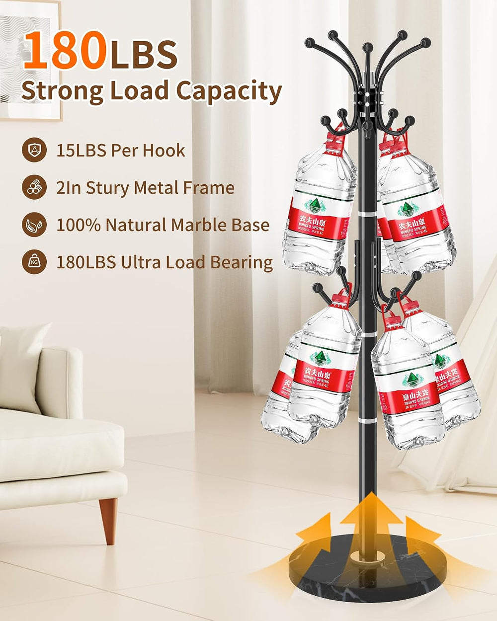 EZIVIEZ Coat Rack with 360°Rotary 14 Hooks Umbrella Holder Marble Base