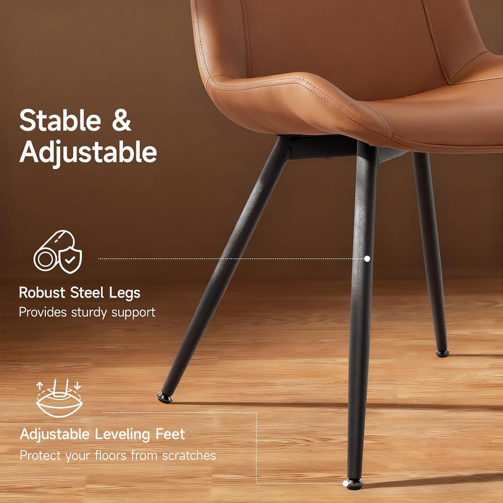 Dining Chairs Set of 2, PU Leather Armless with Metal Legs Brown