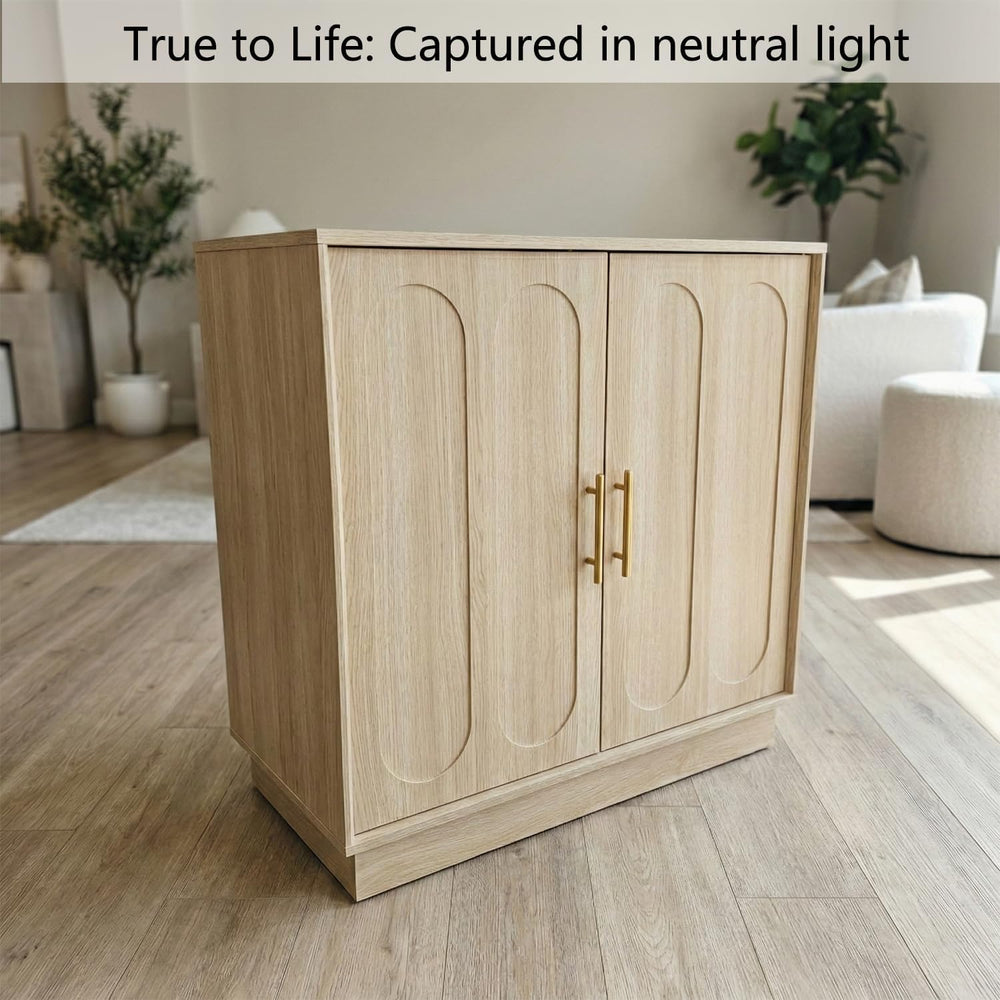 holzart 31.5" Modern 2 Door Storage Cabinet, Light Oak Sideboard Buffet ...