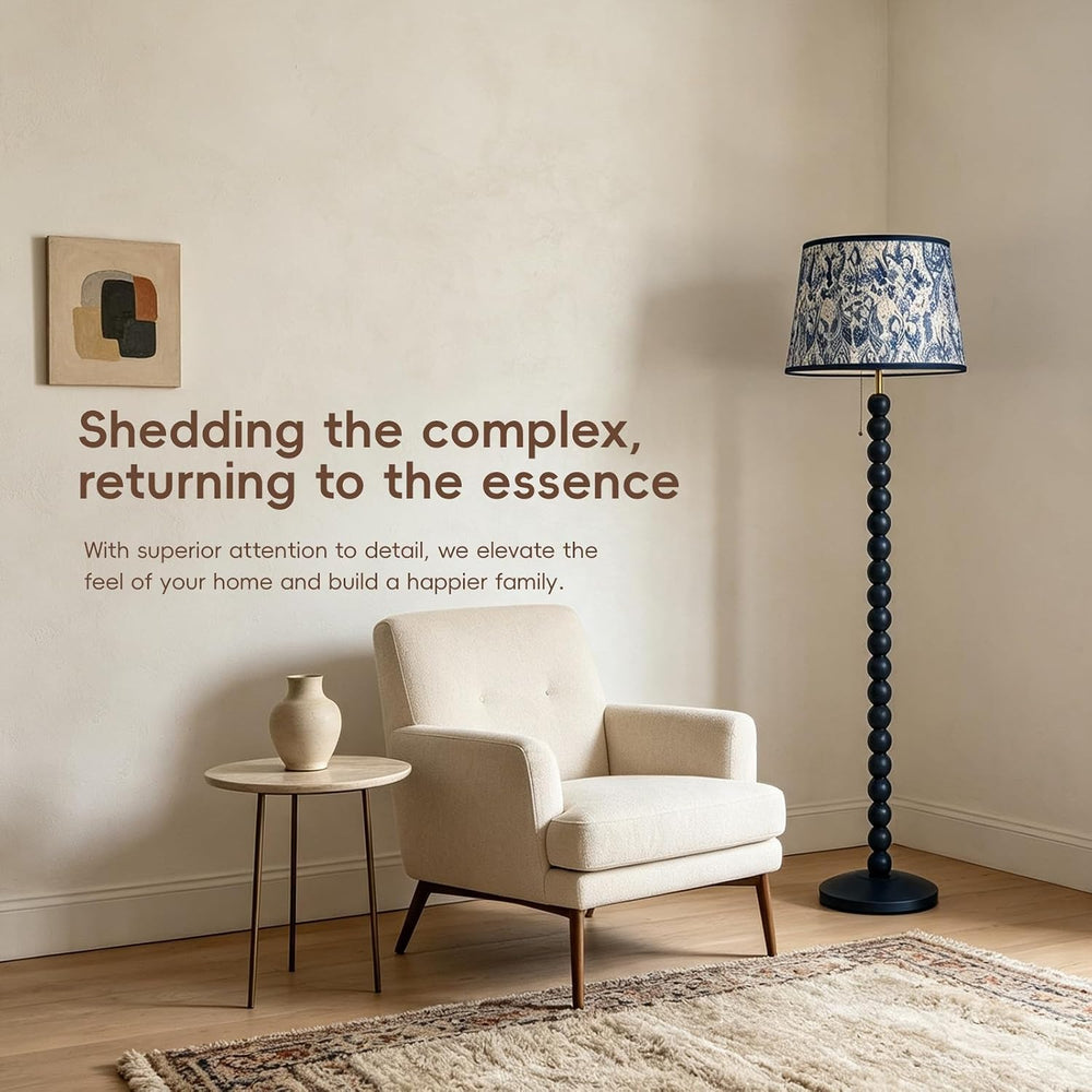 Blue Wood Base Floor lamp，14x14x59 inch Country Style Floor lamp,Modern Pleat...