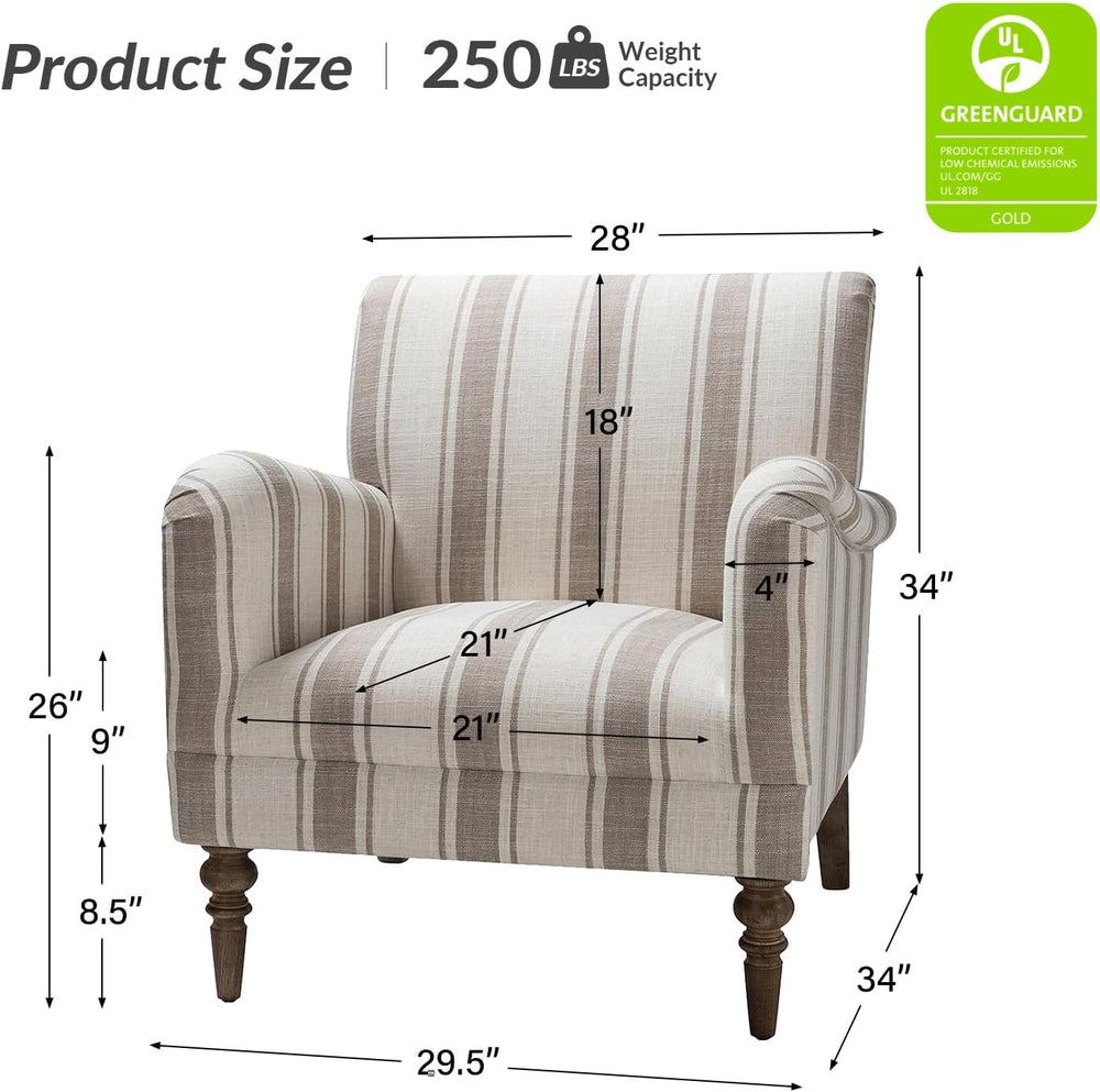 HULALA HOME Farmhouse Accent Chair with Stripe Pattern, Tan