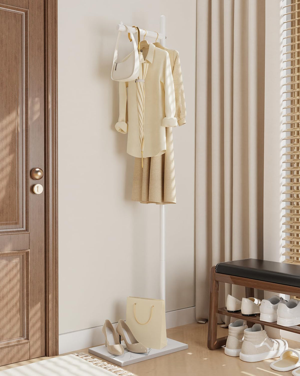 Yawinhe Metal Coat Stand with Square Base,68.5 Inches High,White,1-Pack