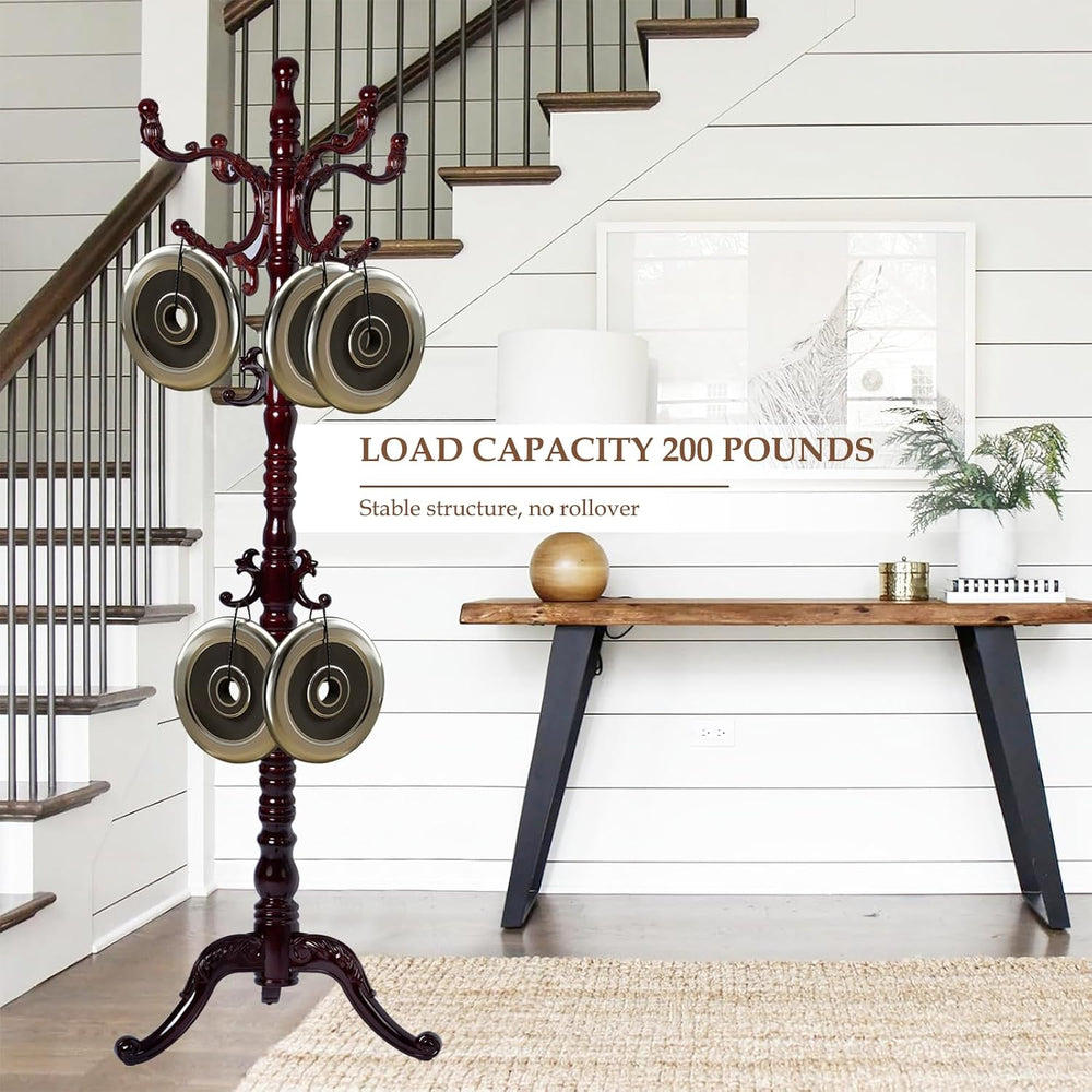 Wood Coat Rack Freestanding, Natural Coats Tree Stand with 14 Hooks, 73"...