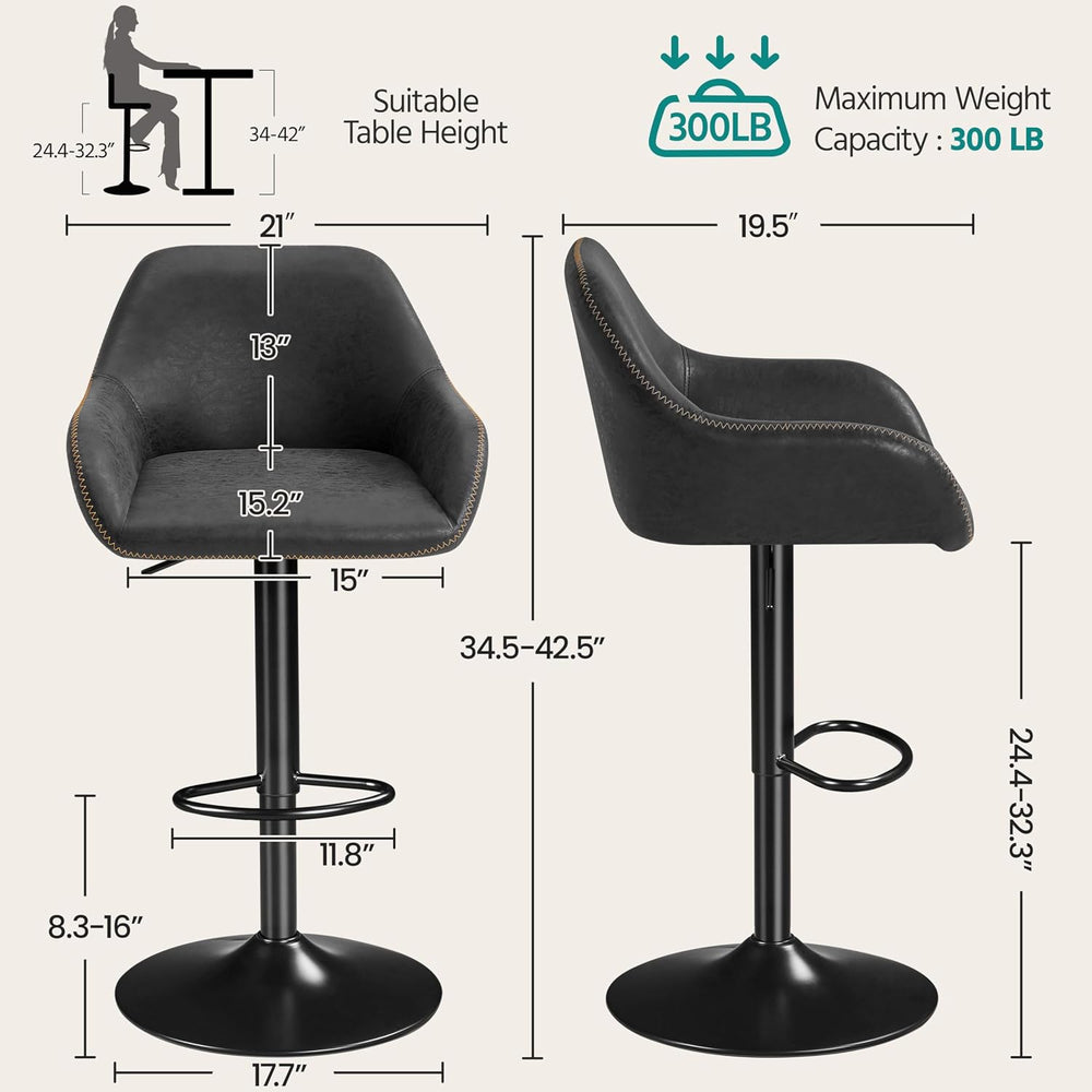 Yaheetech Bar Stools Set of 2, Adjustable Swivel PU Leather, Black