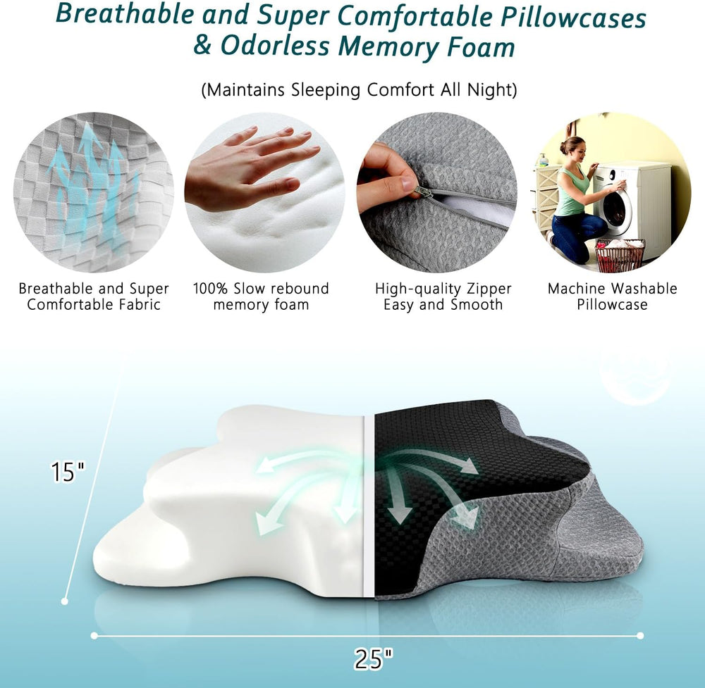 CHxxy Cervical Neck Pillow for Pain Relief Sleeping, Memory Foam Pillows