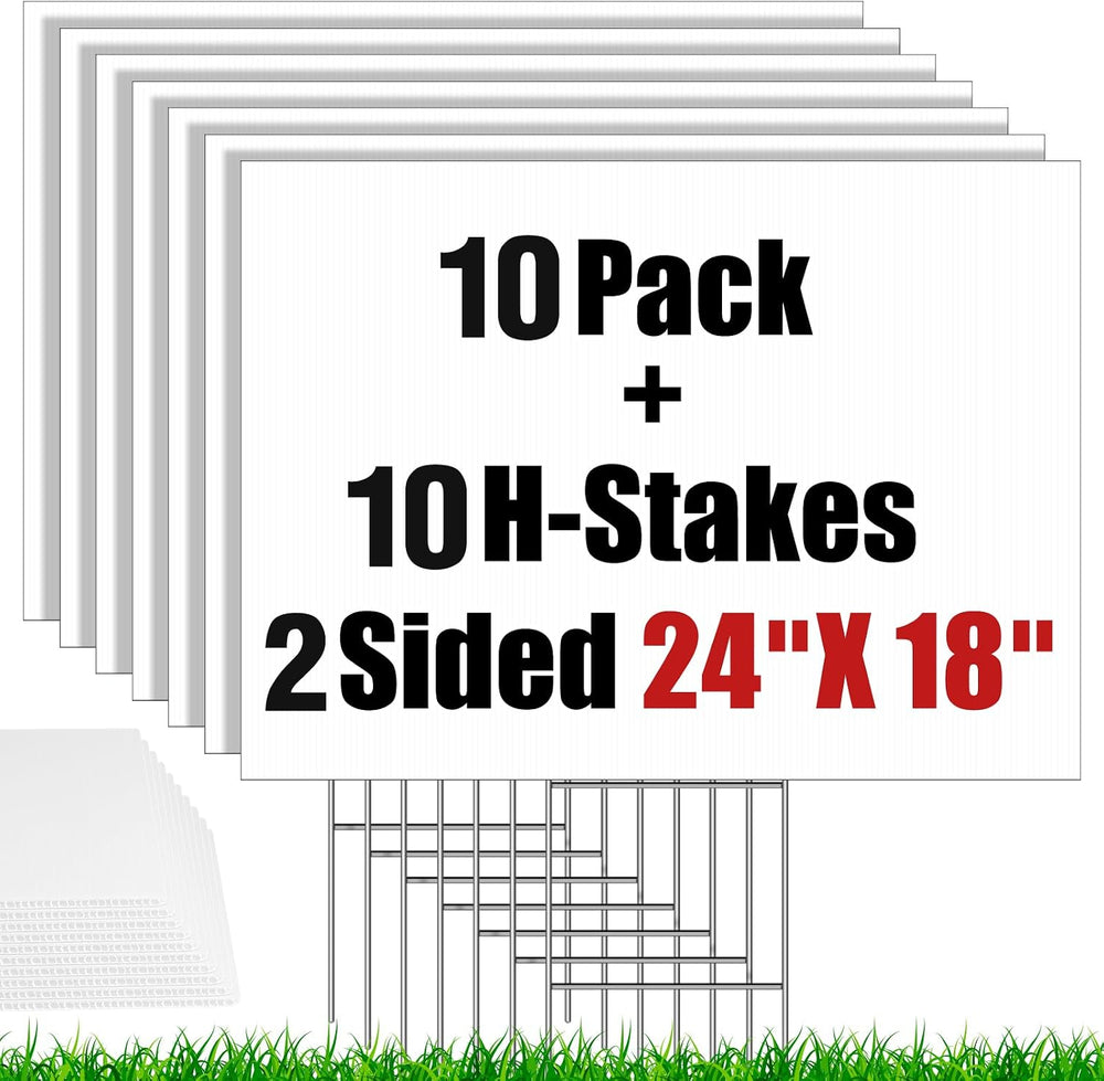 10 Pack Blank Yard Signs with Stakes 24 X 18inch, IKAYAS 18 x 24" Large ...