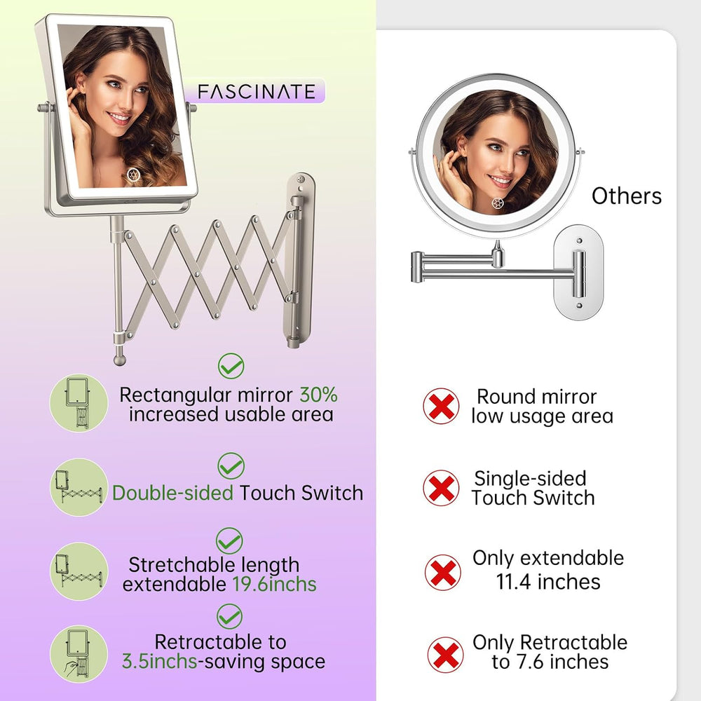 FASCINATE 8.7" 5000mAh Rechargeable Wall Mounted Makeup Mirror (Nickel)