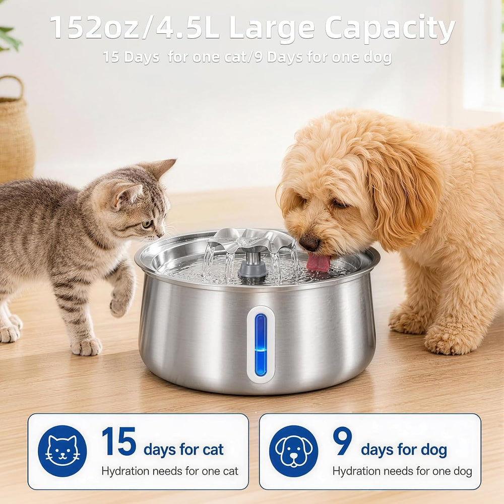 Cat Water Fountain Stainless Steel 4.5L/152oz Automatic Pet Water Dispenser