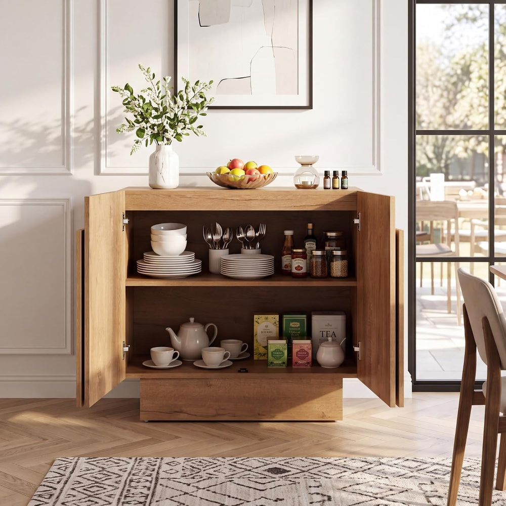 Ya-Home Natural Sideboard Buffet Cabinet with Storage, 31.5” Modern Sideboard...