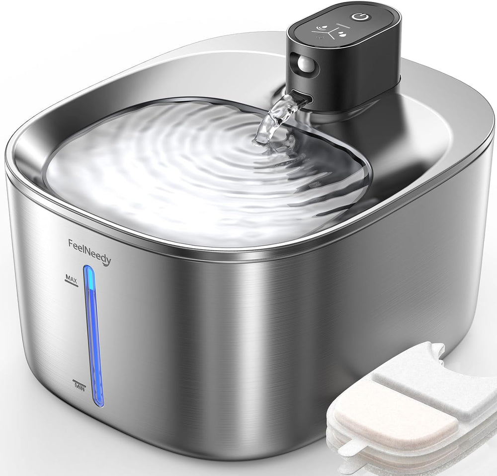 FEELNEEDY Wireless Cat Water Fountain Stainless Steel with Sensor, 4000mAh Ba...