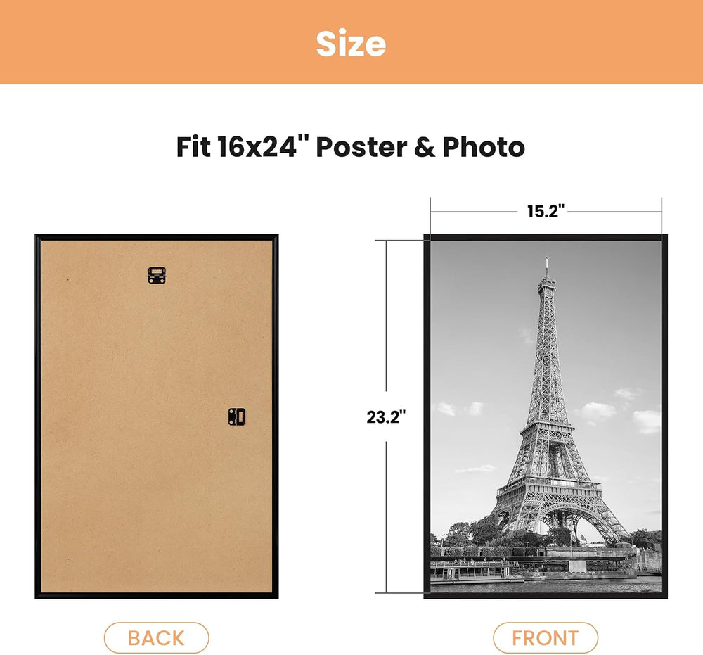 upsimples 16x24 Poster Frame, Easy Slide-In Assembly, Black, 3 Pack